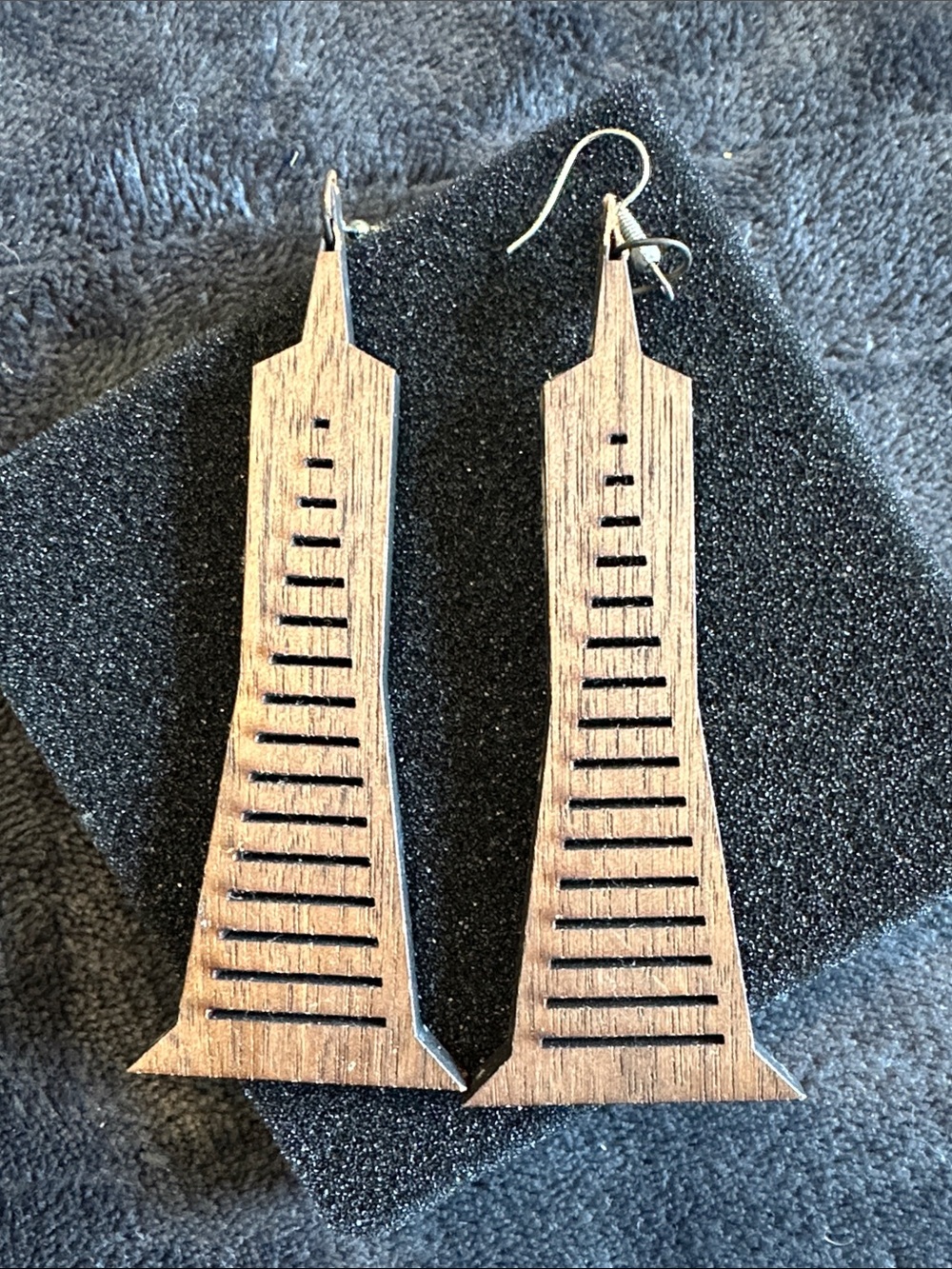 Wooden Transamerica Pyramid Dangle Earrings in Light Brown